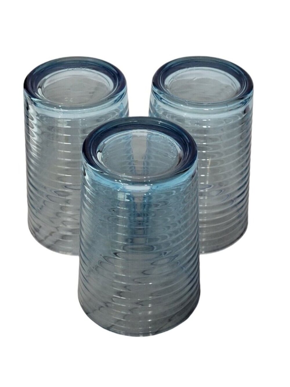 KIG Indonesia 4" Juice Glass Blue Concentric Ribbed Circular Pattern Vintage Set
